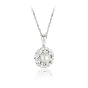 Sterling Silver Pearl & CZ Lace Cluster Pendant