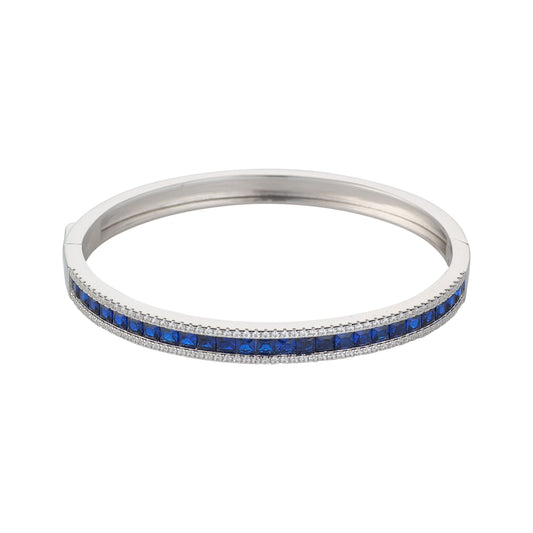 Sterling Silver Sapphire CZ Princess Cut Bangle