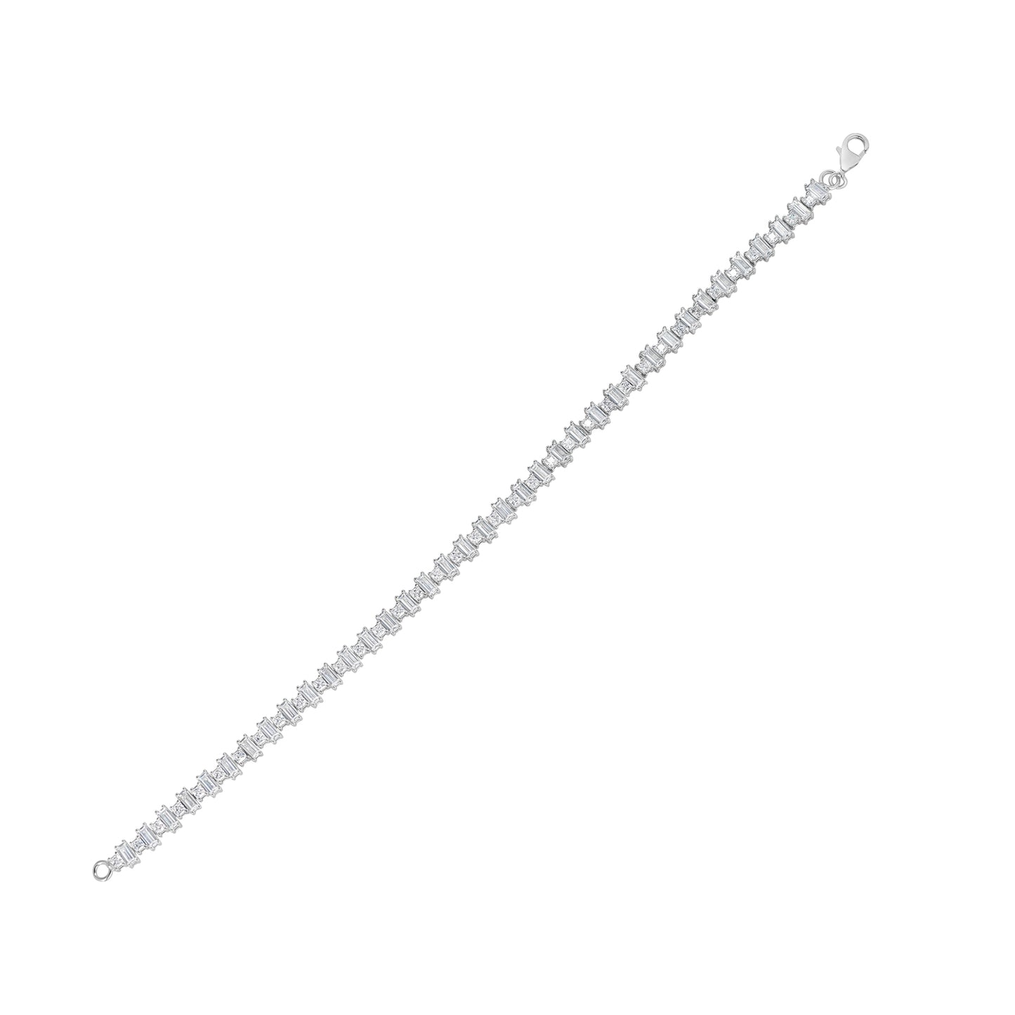 Silver CZ Baguette & Square Tennis Bracelet