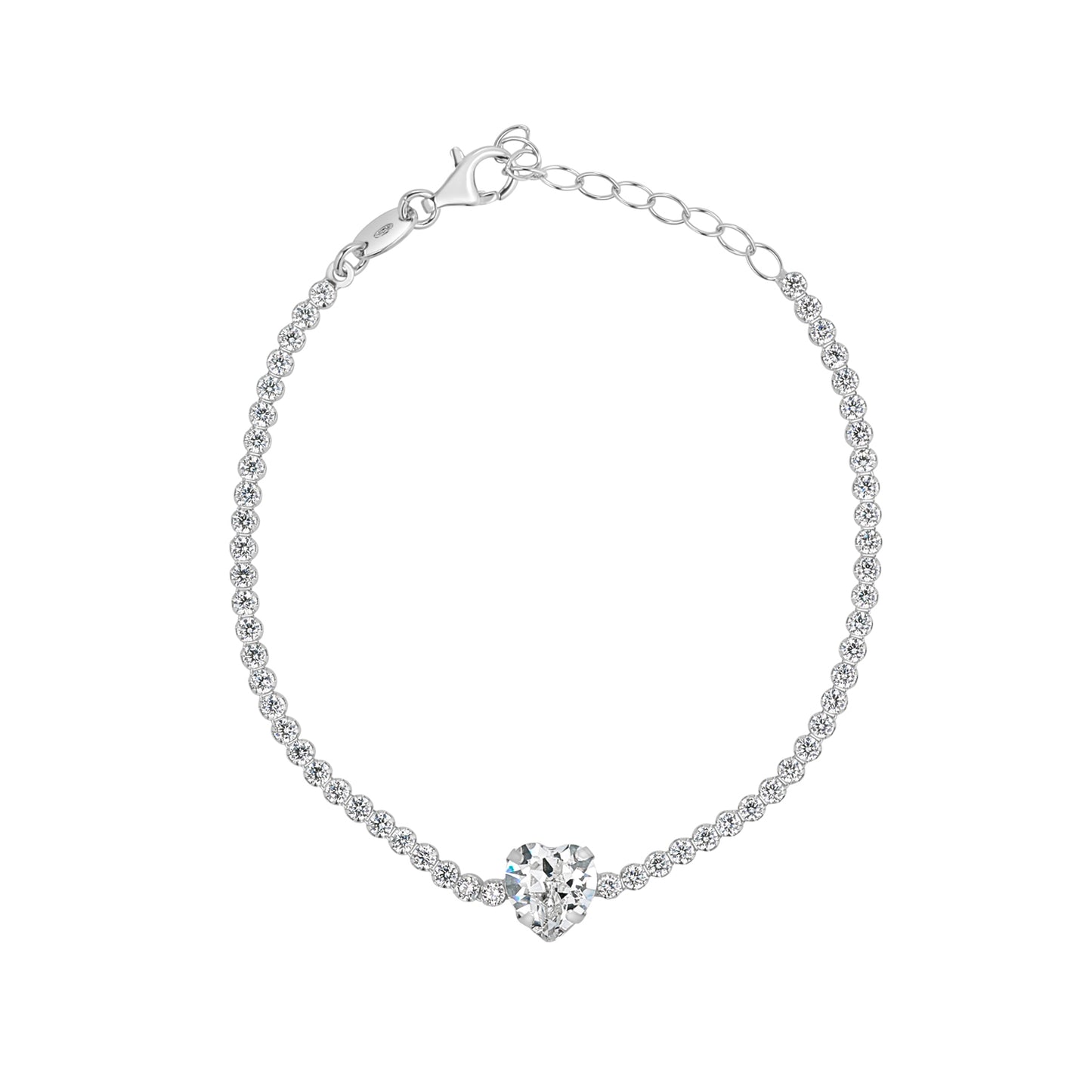 Silver CZ Heart Centred Tennis Bracelet N8153