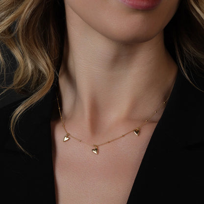 Silver 18ct Gold 3 Heart Drop Necklet N9065