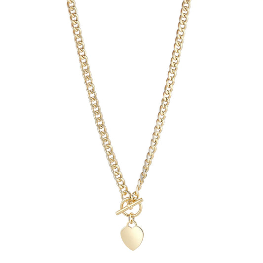 18ct Gold Sterling Silver Heart T-Bar Necklace N9067