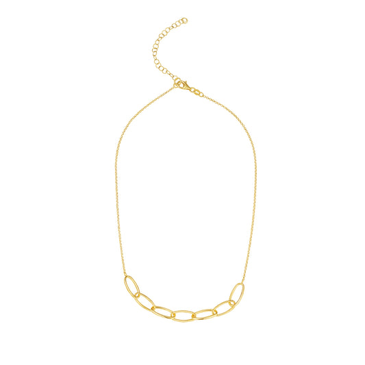 Silver 18ct Gold Oval Textured Link Necklet