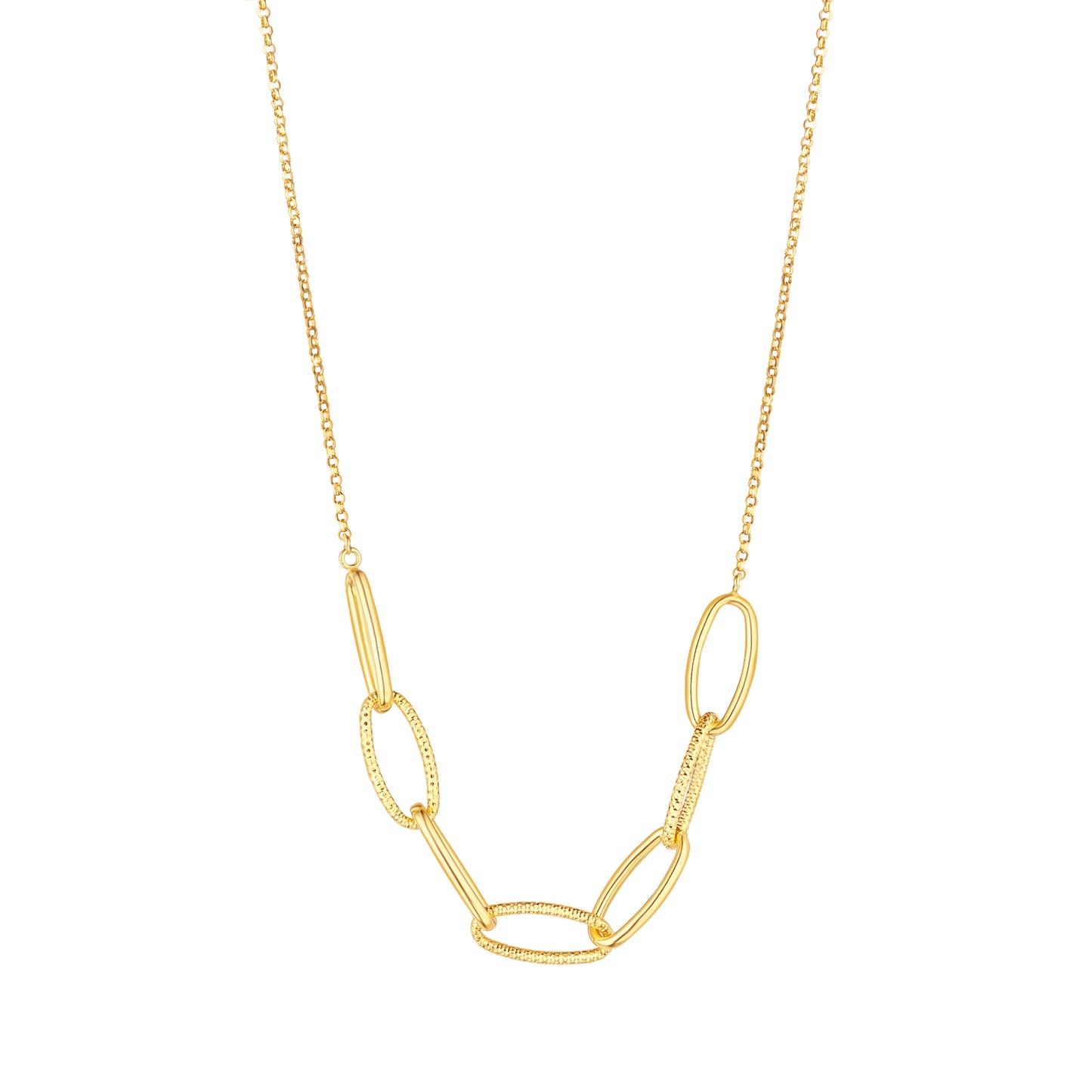 Silver 18ct Gold Oval Textured Link Necklet