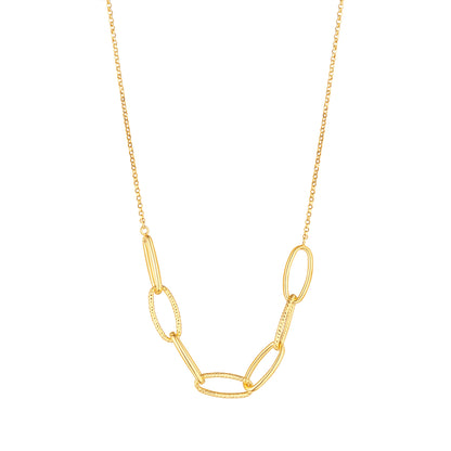 Silver 18ct Gold Oval Textured Link Necklet