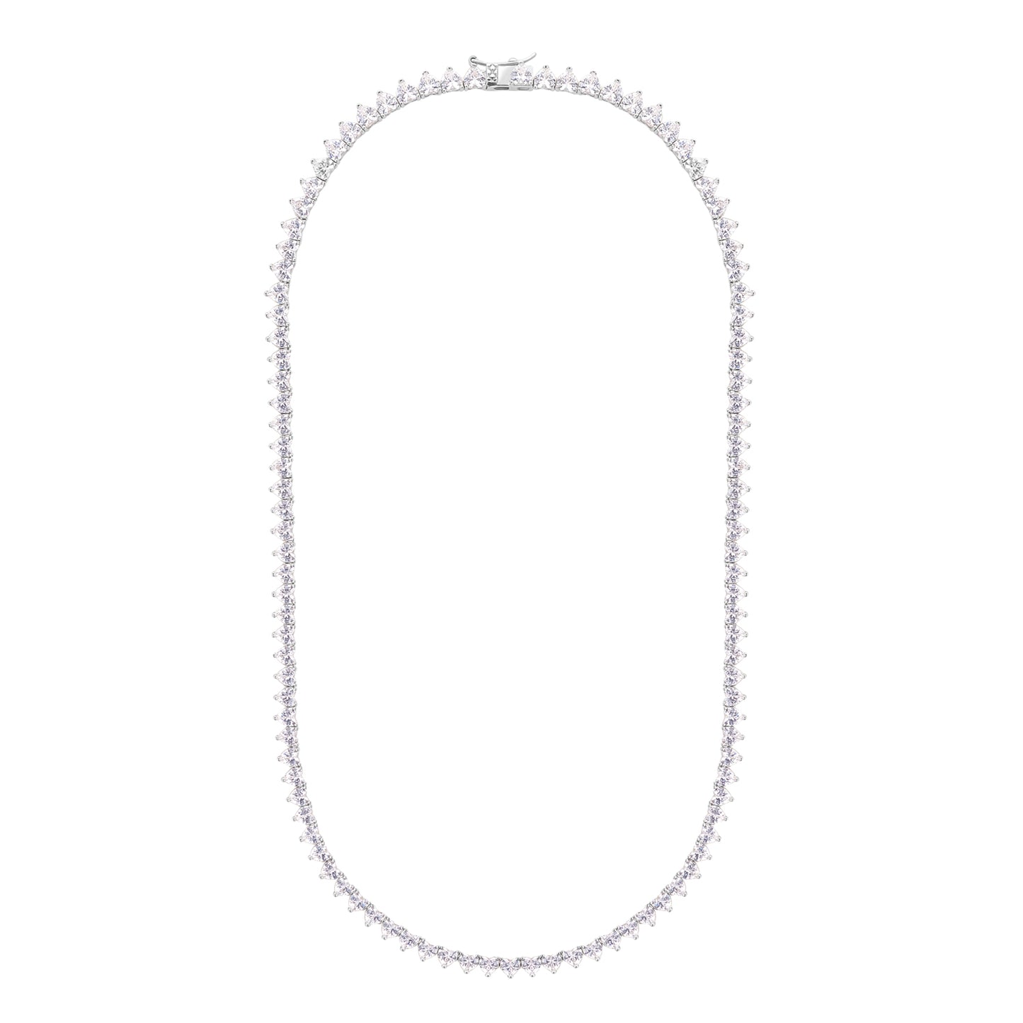 Silver CZ 4mm Heart Tennis Necklet 45cm