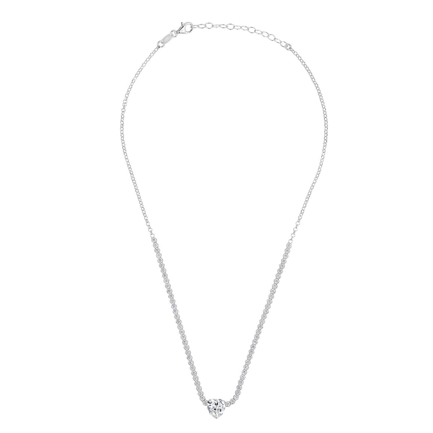 Silver CZ Heart Centred Tennis Necklet