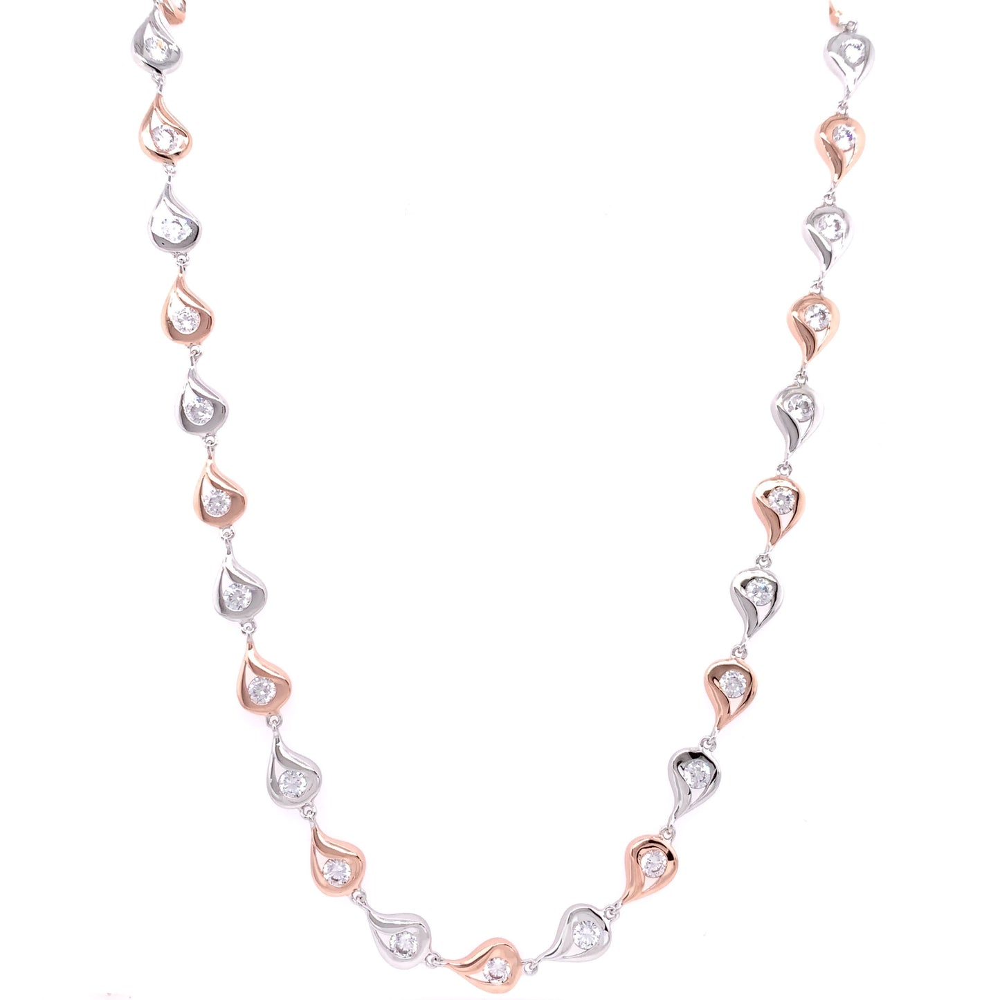 Sterling Silver Rose Gold Two-tone CZ Raindrop Necklace