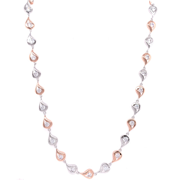 Sterling Silver Rose Gold Two-tone CZ Raindrop Necklace