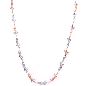 Sterling Silver & Rose CZ  Link Necklet