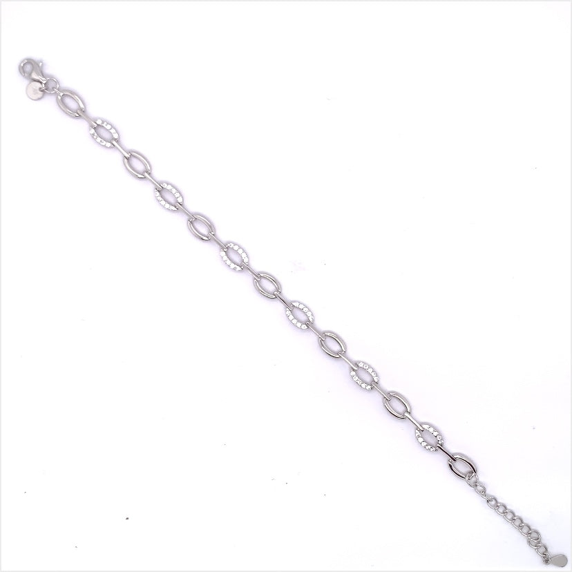 Sterling Silver Oval CZ & Plain Link Bracelet NC309/B