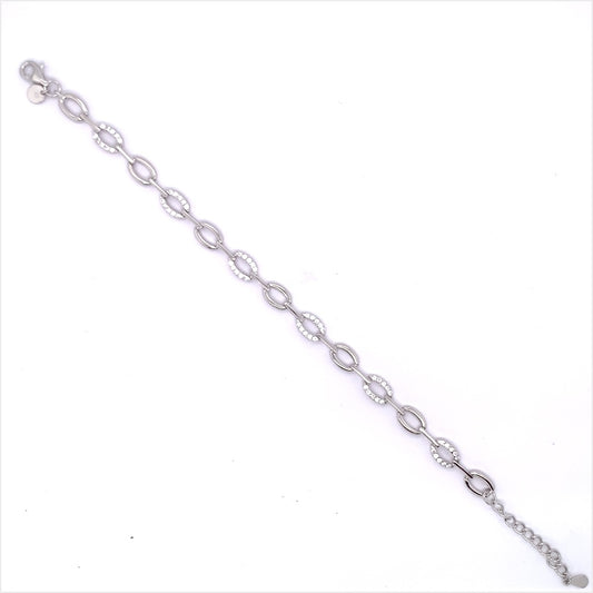 Sterling Silver Oval CZ & Plain Link Bracelet