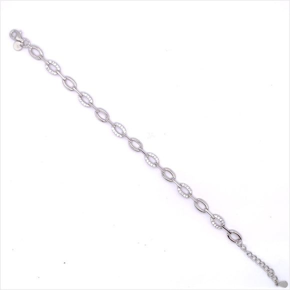Sterling Silver Oval CZ & Plain Link Bracelet