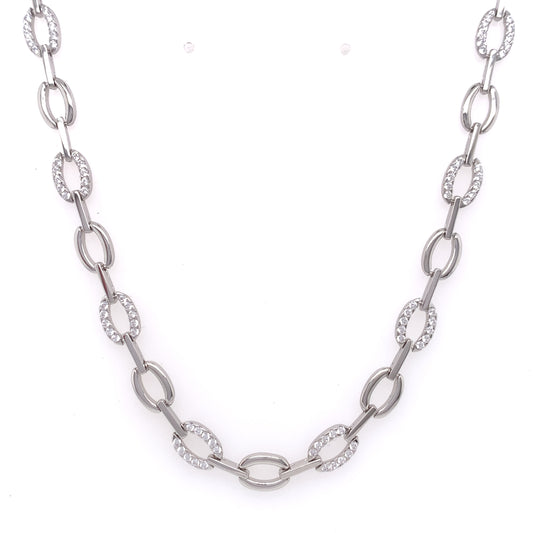 Sterling Silver CZ Oval Bar Necklace