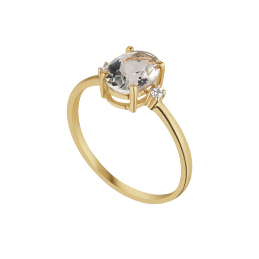 9ct Gold Green Amethyst & CZ Shoulder Ring