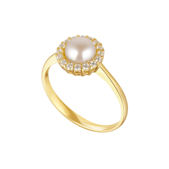9ct Gold Pearl & CZ Ring