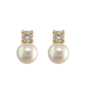 9ct Gold Pearl &  CZ Double Stud Earrings