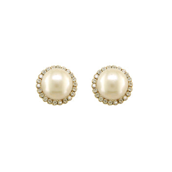 9ct Gold Freshwater Pearl  CZ Halo Stud Earrings
