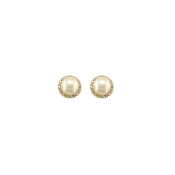 9ct Gold Tiny Pearl & CZ Cluster Earrings