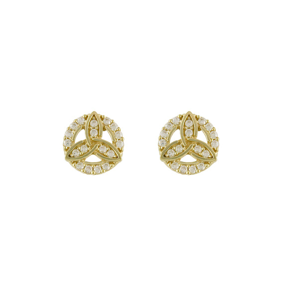 9ct Gold Trefoil CZ Circle Earrings