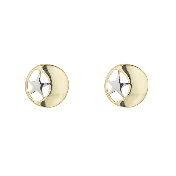 9ct Gold Moon & Star Two-tone Stud Earrings