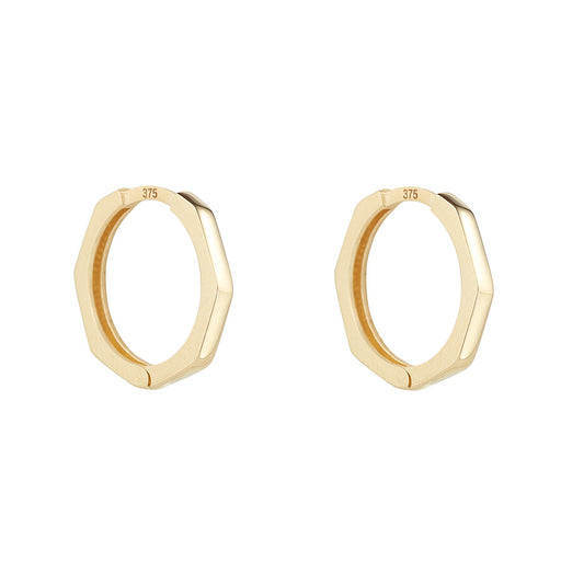 9ct Yellow Gold Bamboo Huggie Hoop Earrings