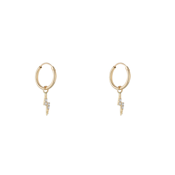 9ct Gold CZ Lightening Hoop Earrings