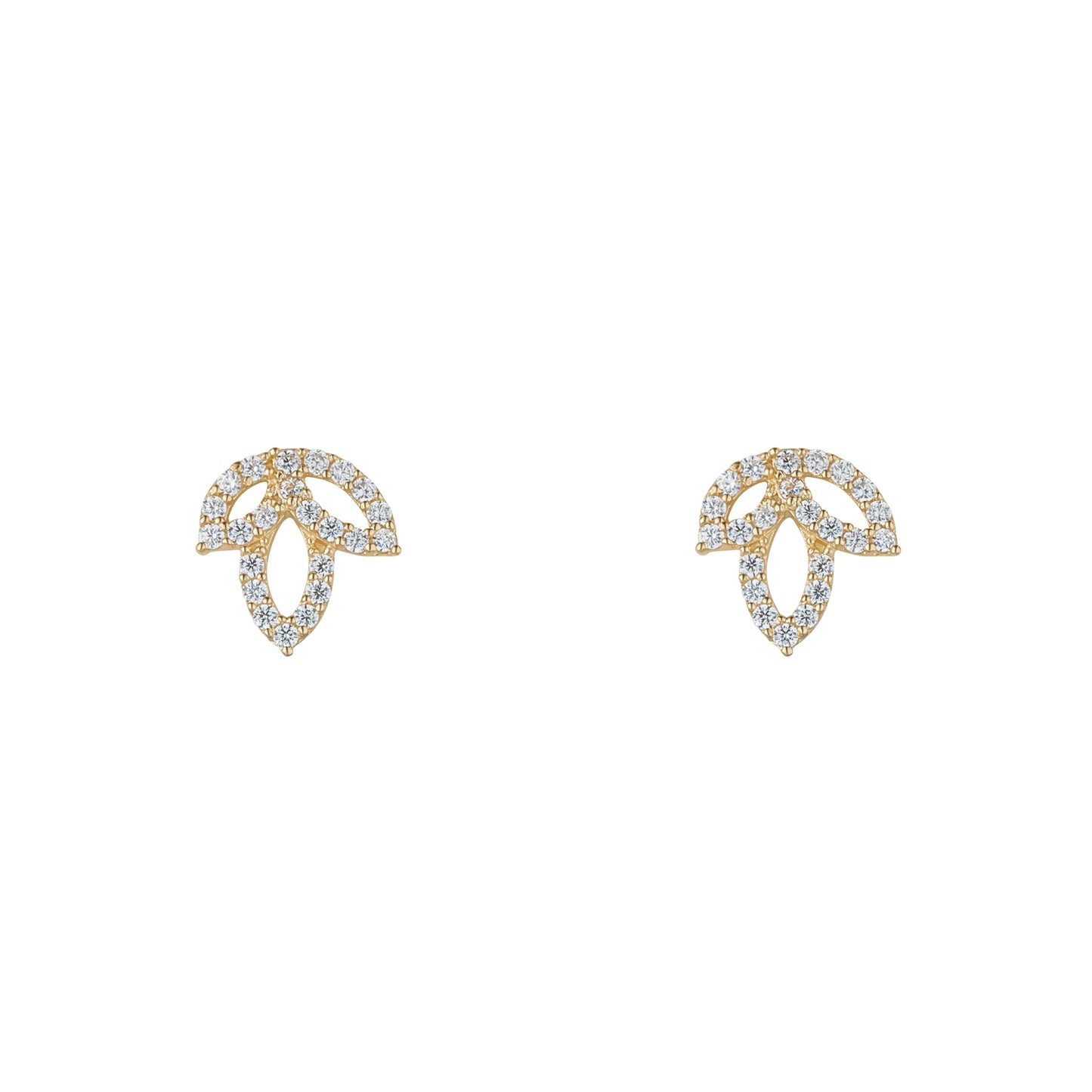 9ct Gold CZ Lotus Flower Stud Earrings