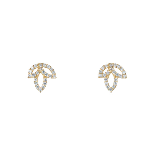 9ct Gold CZ Lotus Flower Stud Earrings