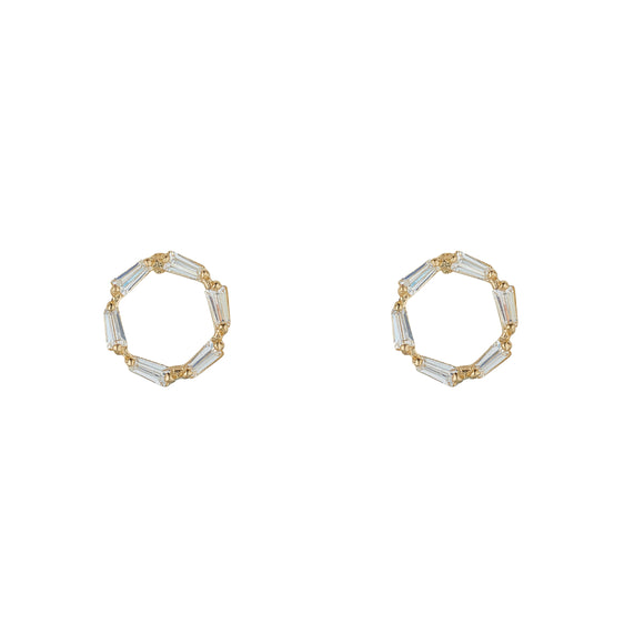 9ct Gold CZ Baguette Circle Stud Earrings