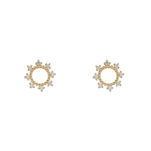 9ct Gold CZ Deco Circle Stud Earrings