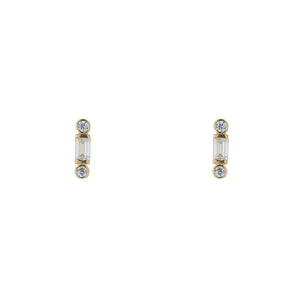 9ct Gold CZ Baguette Bar Stud Earrings