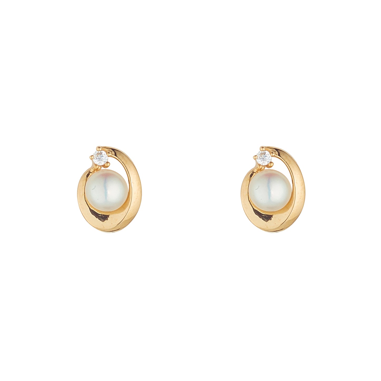 9ct Gold Pearl & CZ Oval Swirl Earrings