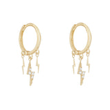9ct Gold Hinged Hoop Earrings with 3 Lightening Drops