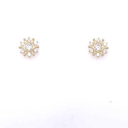 9ct Yellow Gold CZ Flower Stud Earrings