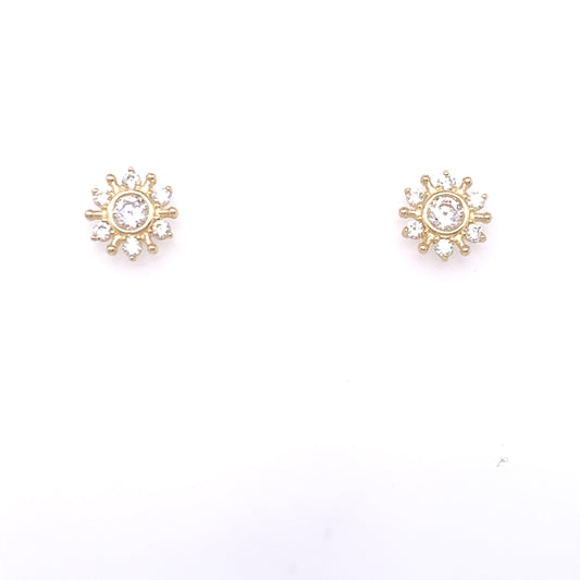 9ct Yellow Gold CZ Flower Stud Earrings