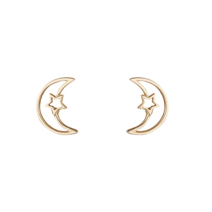 9ct Gold Moon & Star Stud Earrings