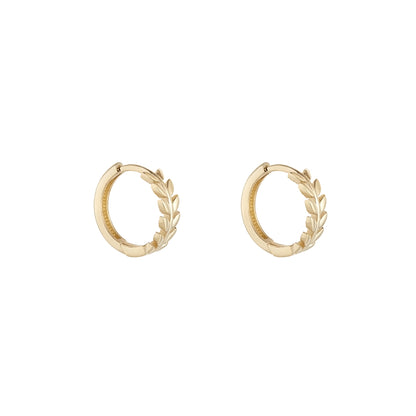 9ct Yellow Gold Leaf Huggie Hoop Earrings