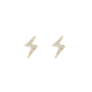 9ct Yellow Gold CZ Lightening Bolt Stud Earrings