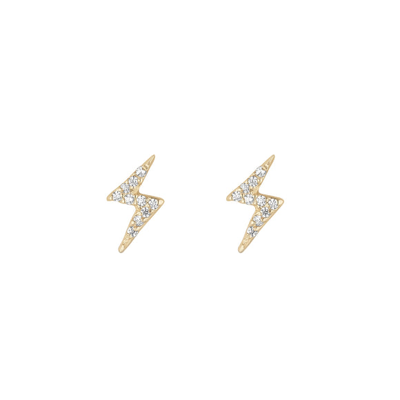 9ct Yellow Gold CZ Lightening Bolt Stud Earrings