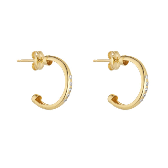 9ct Gold CZ Open Hoop Earrings