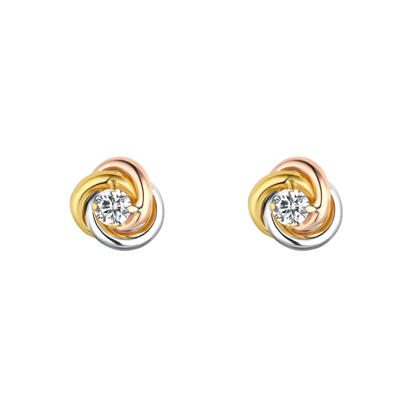 9ct Gold 3 Colour CZ Knot Stud Earrings