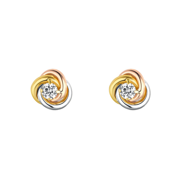 9ct Gold 3 Colour CZ Knot Stud Earrings