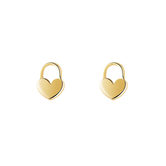 9ct Gold Heart Lock Small Stud Earrings