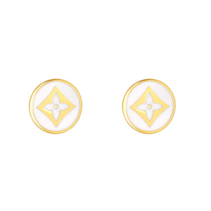 9ct Gold White Enamel Floral Stud Earrings