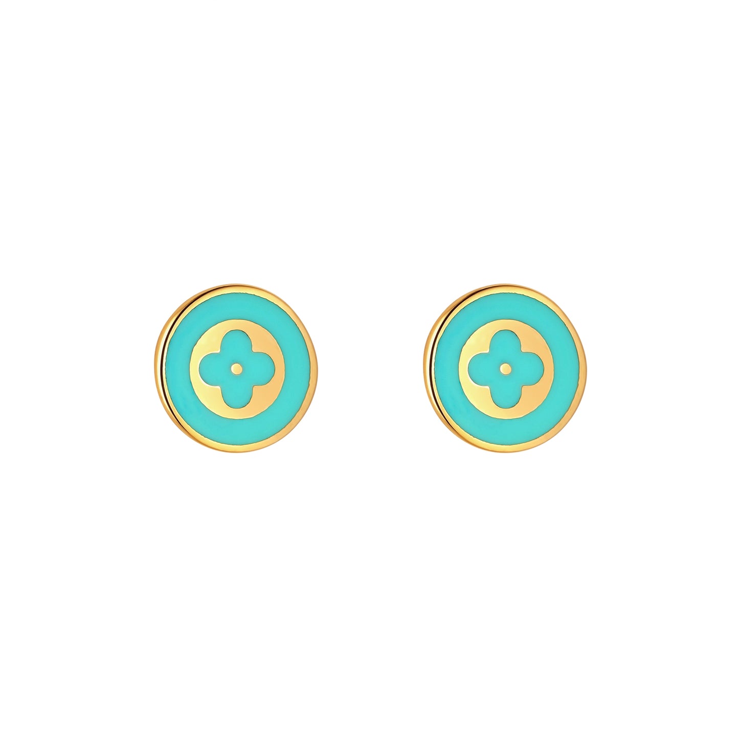 9ct Gold Blue Enamel Floral Stud Earrings