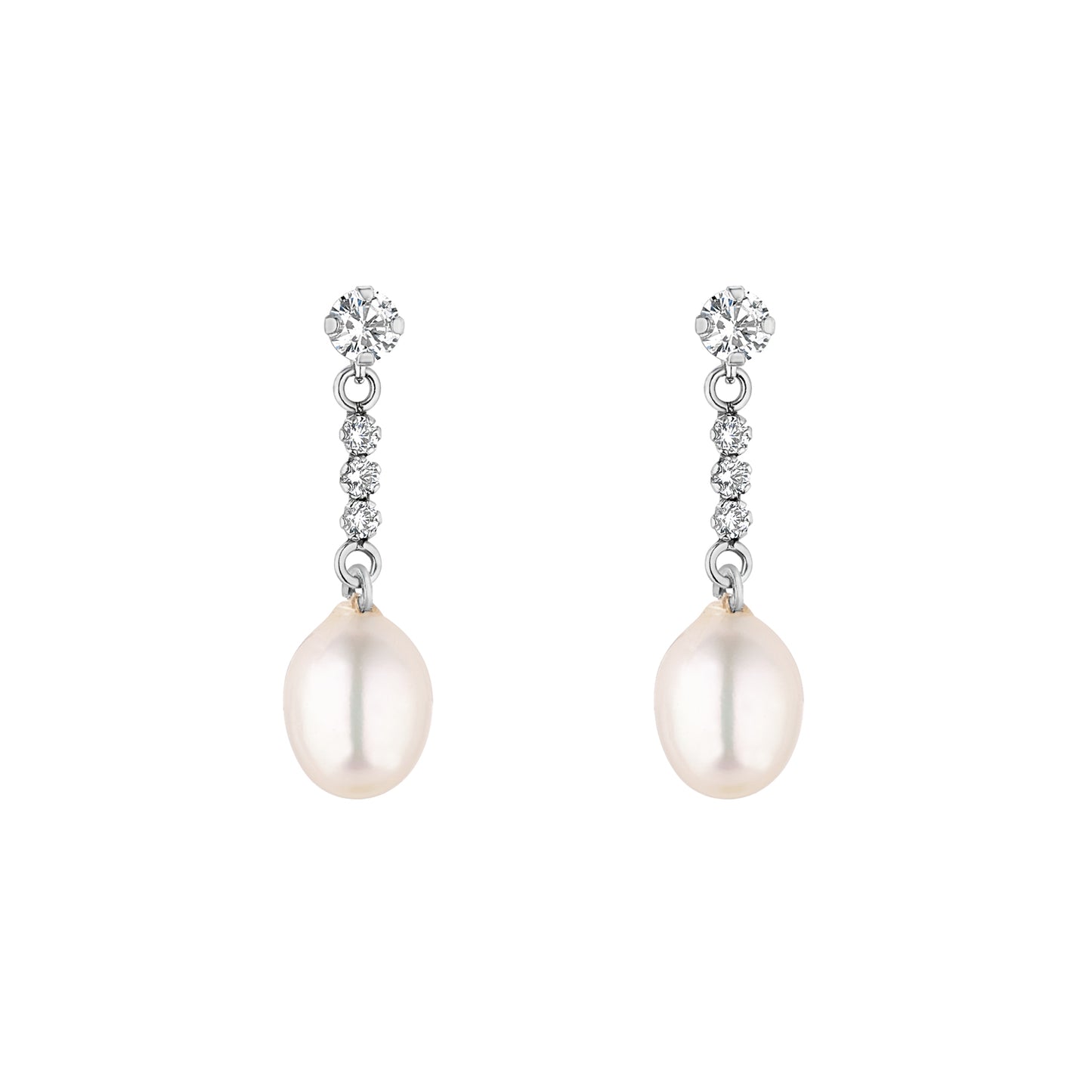 9ct White Gold CZ & Pearl Drop Earrings