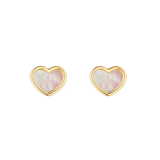 9ct Gold Cute Heart Mother of Pearl Stud Earrings