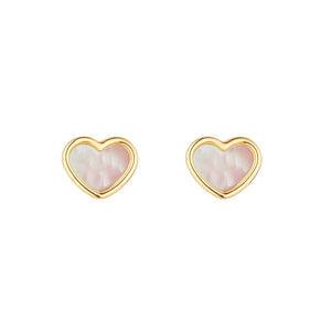 9ct Gold Cute Heart Mother of Pearl Stud Earrings