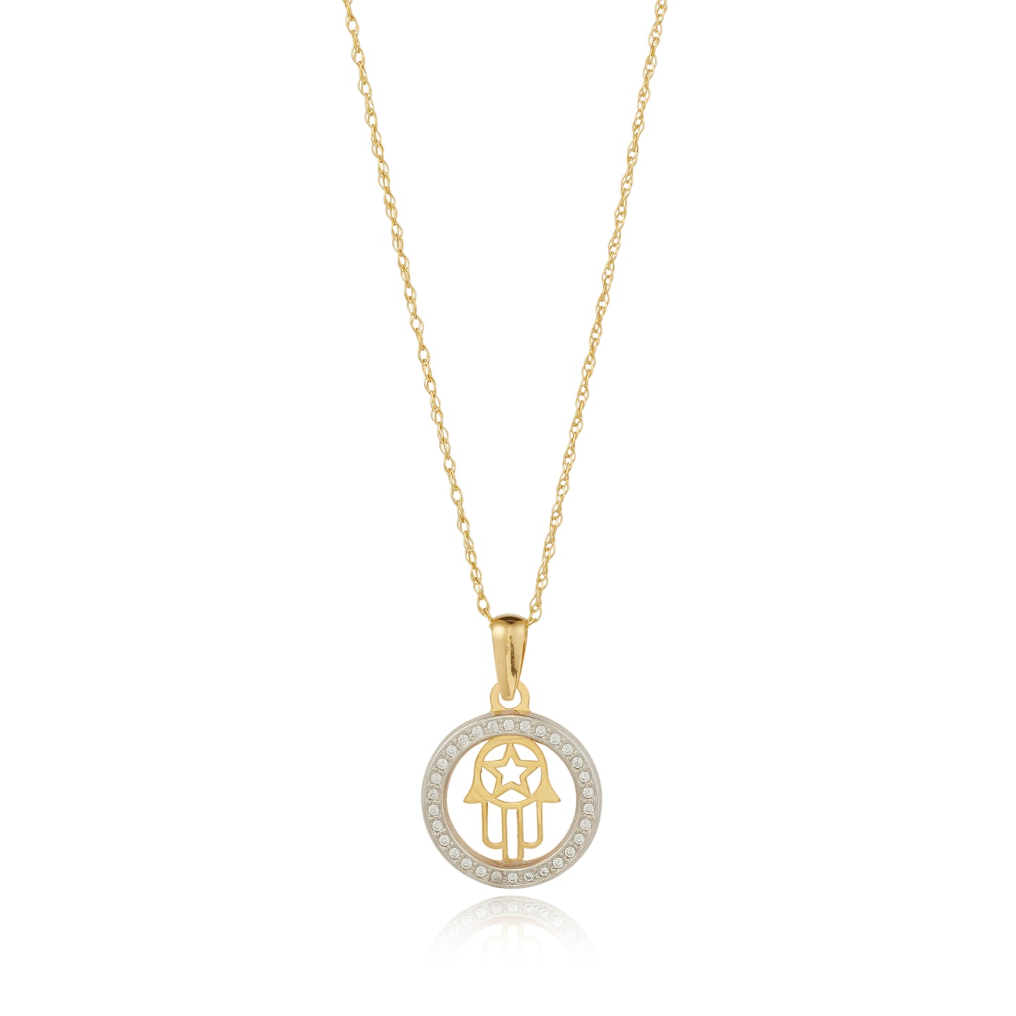 9ct Gold Hand of Fatima CZ Circle Pendant